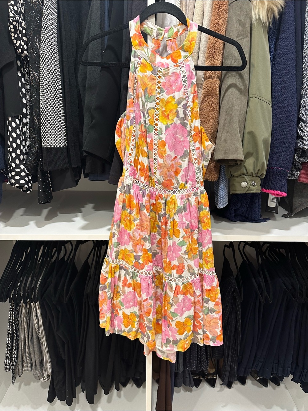 Petal & Pup Floral Halter Dress in Pink and Orange